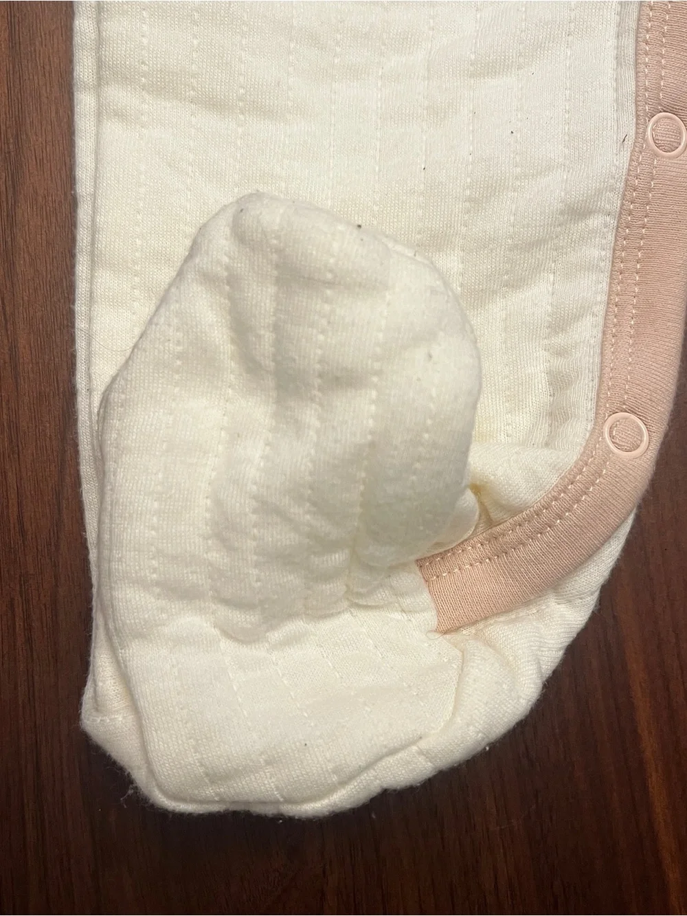 Cream Baby Footed One-Piece with Beige Trim and Sleeping Bear